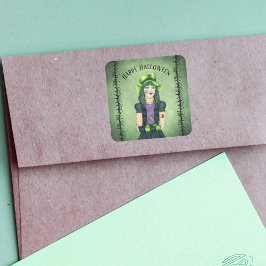 Goth Girl Green Hat Hübsch Eyes Barbed Branches Quadratischer Aufkleber