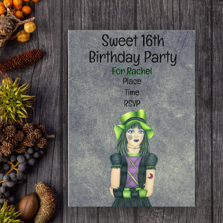 Goth Girl Green Hat Tattoos Glows Gray Geburtstag Acryleinladungen