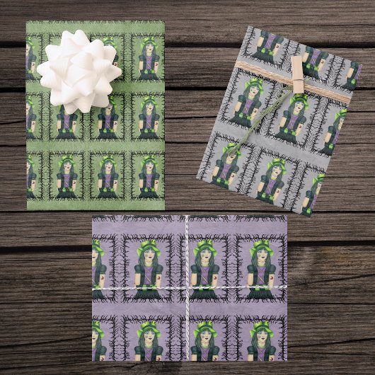 Goth Girl Green Hat Tattoos in Barbed Branch Frame Geschenkpapier Set