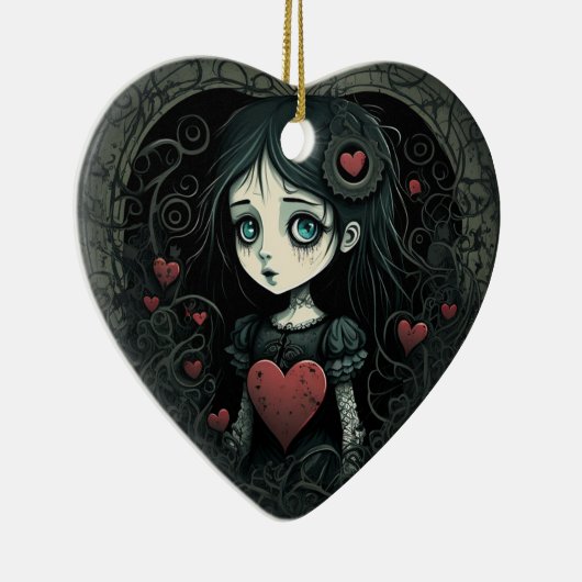 Goth Girl Holiday Ornament Illustriertes Herz (Rechts)