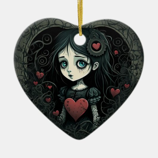 Goth Girl Holiday Ornament Illustriertes Herz (Vorne)