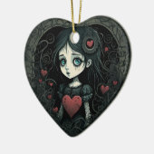 Goth Girl Holiday Ornament Illustriertes Herz (Links)