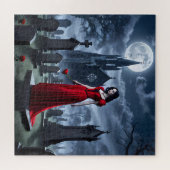 Goth girl, in einem fließenden roten Kleid - Jigsa Puzzle (Horizontal)