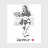 Goth Girl mit beängstigendem bösen Kürbiskopf Aufkleber (Blatt)