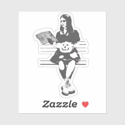 Goth Girl mit beängstigendem bösen Kürbiskopf Aufkleber (Blatt)