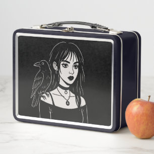 Goth Girl mit Rabe Metall Brotdose