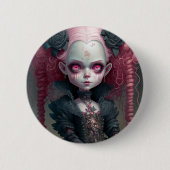 Goth Girl Pink Black Creepy Niedlich Button (Vorderseite)