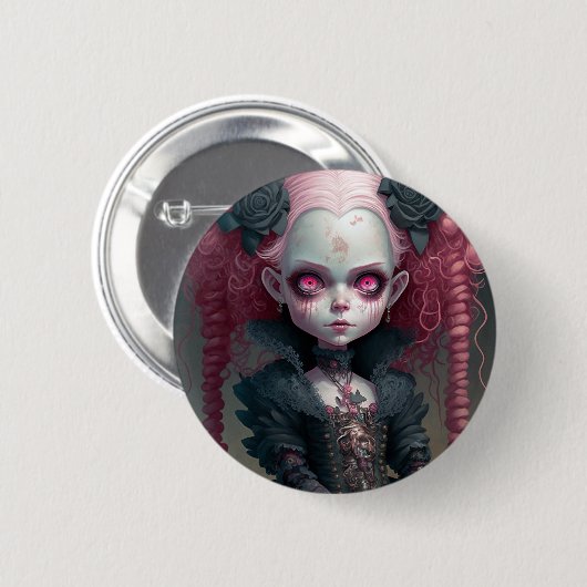 Goth Girl Pink Black Creepy Niedlich Button (Vorne & Hinten)
