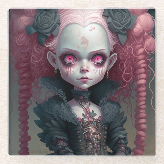 Goth Girl Pink Black Creepy Niedlich Glasuntersetzer (Vorderseite)