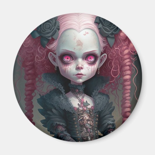 Goth Girl Pink Black Creepy Niedlich Magnet (Vorne)