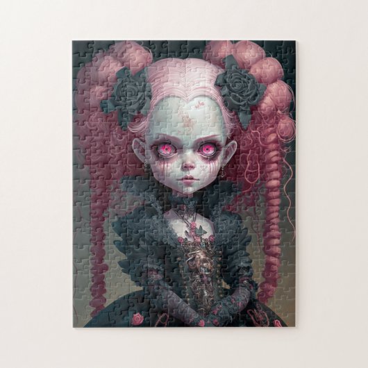 Goth Girl Pink Black Creepy Niedlich Puzzle (Vertikal)