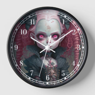 Goth Girl Pink Black Creepy Niedlich Uhr