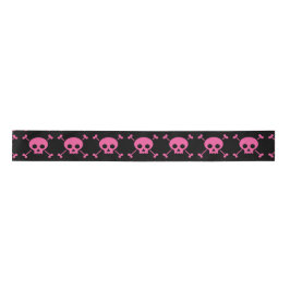 Goth Girl Pink Black Skulls Muster Cool Satinband