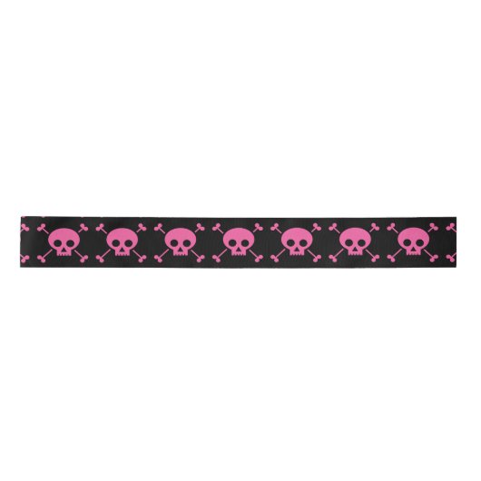 Goth Girl Pink Black Skulls Muster Cool Satinband (Vorderseite)
