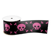 Goth Girl Pink Black Skulls Muster Cool Satinband (Spule)