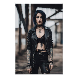 Goth Girl posiert vor der alten Brücke Poster