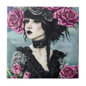 Goth Girl Roses Fantasy Art Fliese (Vorderseite)
