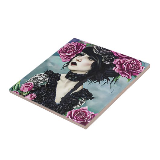 Goth Girl Roses Fantasy Art Fliese (Seite)