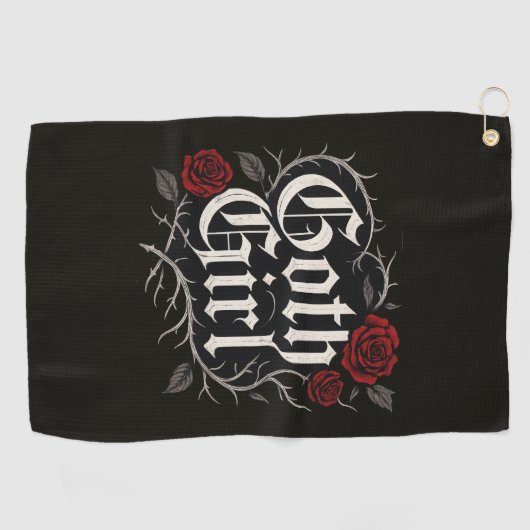 Goth Girl Rote Rose Blumenstrauch Golfhandtuch (Horizontal)