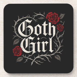 Goth Girl Rote Rose Thorns Typografie Blumengotik Getränkeuntersetzer