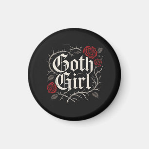 Goth Girl Rote Rose Thorns Typografie Blumengotik Magnet