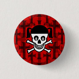 Goth Girl Skull & Crosses Button