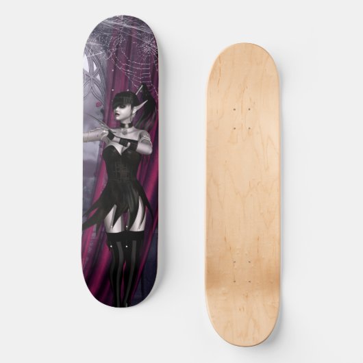 Goth-Girl-Spinnennetze Skateboard (Vorderseite)