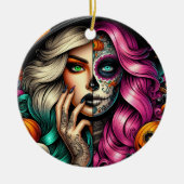 Goth Girl Sugar Skull Keramik Ornament (Vorne)
