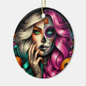 Goth Girl Sugar Skull Keramik Ornament (Links)