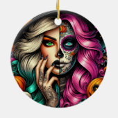Goth Girl Sugar Skull Keramik Ornament (Hinten)
