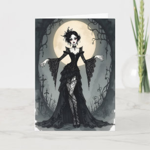 Goth-Girl und Vollmond-Halloween Feiertagskarte