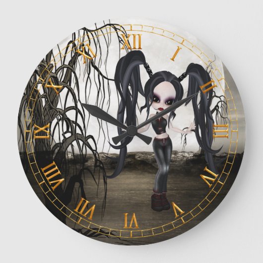 Goth Girl Wall Clock Große Wanduhr (Vorderseite)