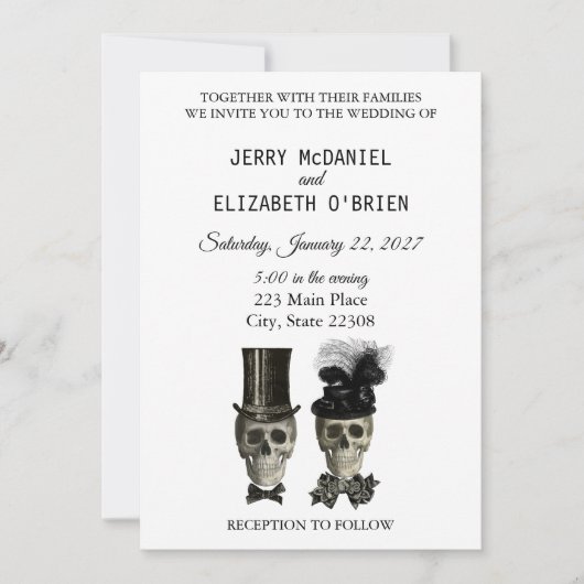 Goth Gothic Bride Groom Skulls Hochzeit Einladung (Vorderseite)