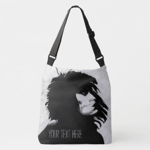 Goth Göttin Porträt Original Kunst Schwarz Weiß Tragetaschen Mit Langen Trägern