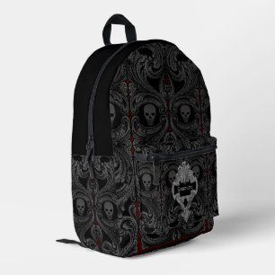 Goth-Grau-Ornament mit personalisiertem Totenkopf Bedruckter Rucksack