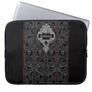 Goth-Grau-Ornament mit Schädel personalisiert Laptopschutzhülle