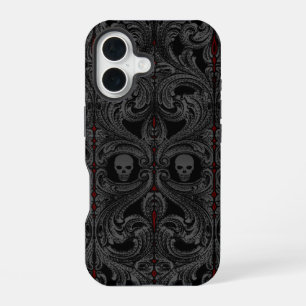 Goth-Grau-Ornament mit Totenkopf iPhone 16 Hülle