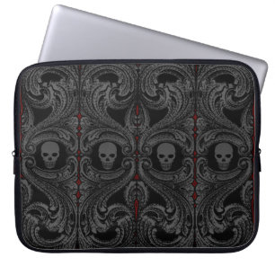 Goth-Grau-Ornament mit Totenkopf Laptopschutzhülle