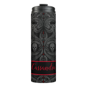 Goth-Grau-Ornament mit Totenkopf personalisiert Thermosbecher