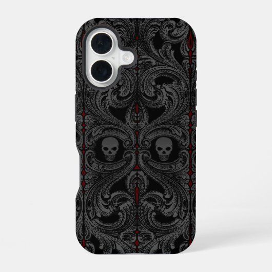 Goth Gray Ornament mit Skull iPhone 16 Hülle (Rückseite)
