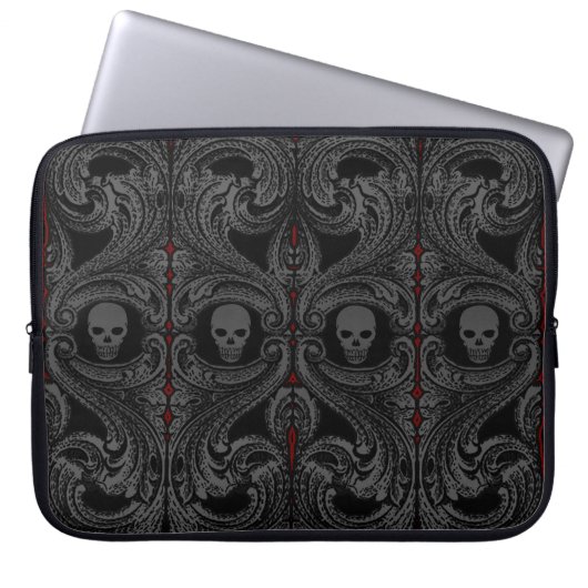 Goth Gray Ornament mit Skull Laptopschutzhülle (Vorderseite)