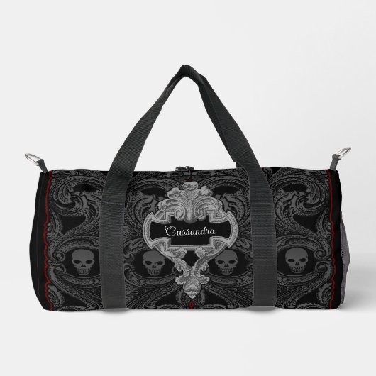 Goth Gray Ornament mit Skull Personalisiert Duffle Bag (Vorderseite)