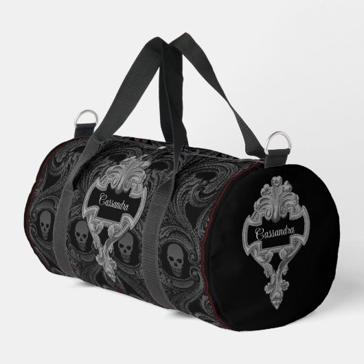 Goth Gray Ornament mit Skull Personalisiert Duffle Bag (Linke Seite)