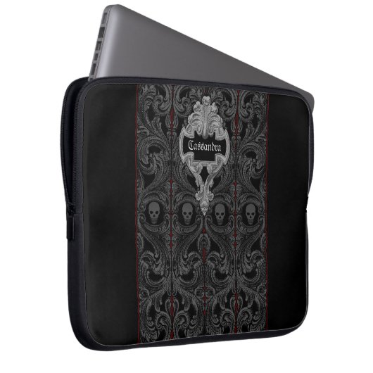 Goth Gray Ornament mit Skull Personalisiert Laptopschutzhülle (Vorne Rechts)