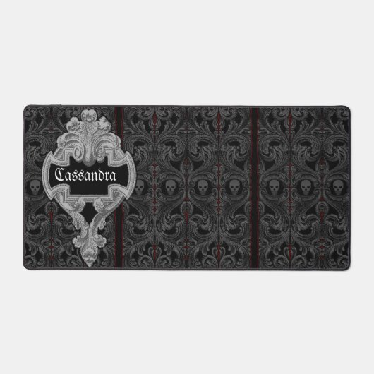 Goth Gray Ornament mit Skull Personalisiert Schreibtischunterlage (Vorderseite)