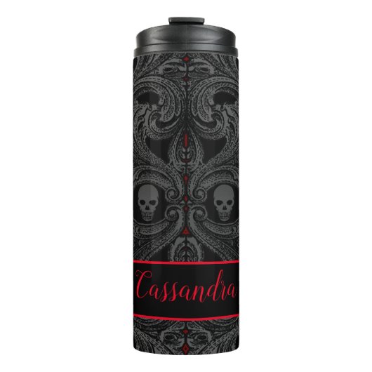 Goth Gray Ornament mit Skull Personalisiert Thermosbecher (Vorderseite)
