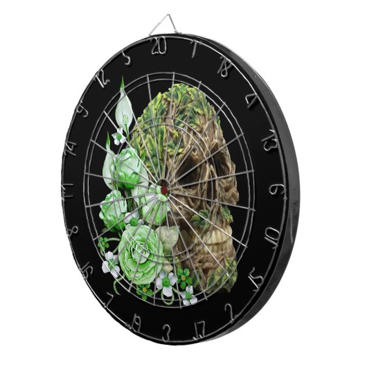 Goth Green Floral Tree Skull Dartscheibe (Vorderseite rechts)