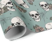Goth Green Skull und Blume Halloween Geschenkpapier (Rolleneckpunkt)