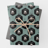 Goth Green Skulls and Stripes Halloween Geschenkpapier Set (Beispiel)