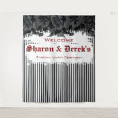 Goth Grunge Black Stripes Schwarze Rose Hochzeit Wandteppich (Vorderseite)